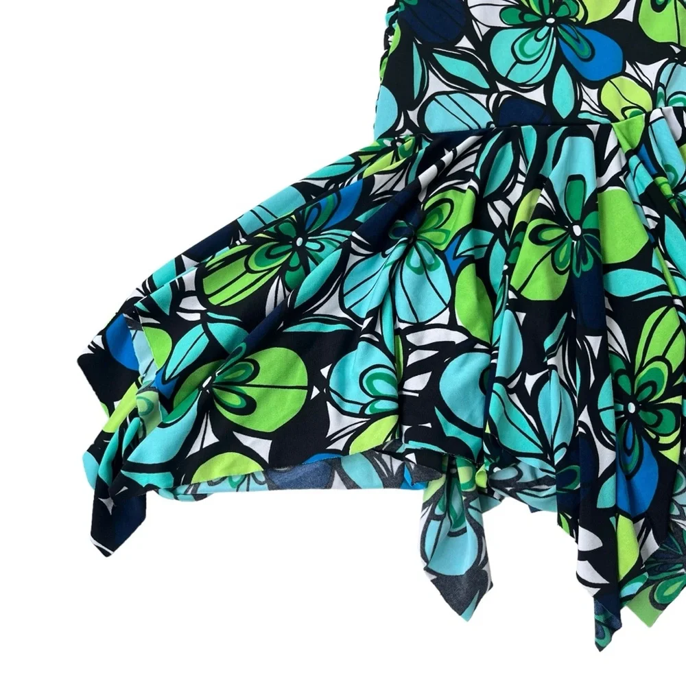 iz BYER California Girl’s Size 8 Turquoise Lime Green, Floral Handkerchief Dress